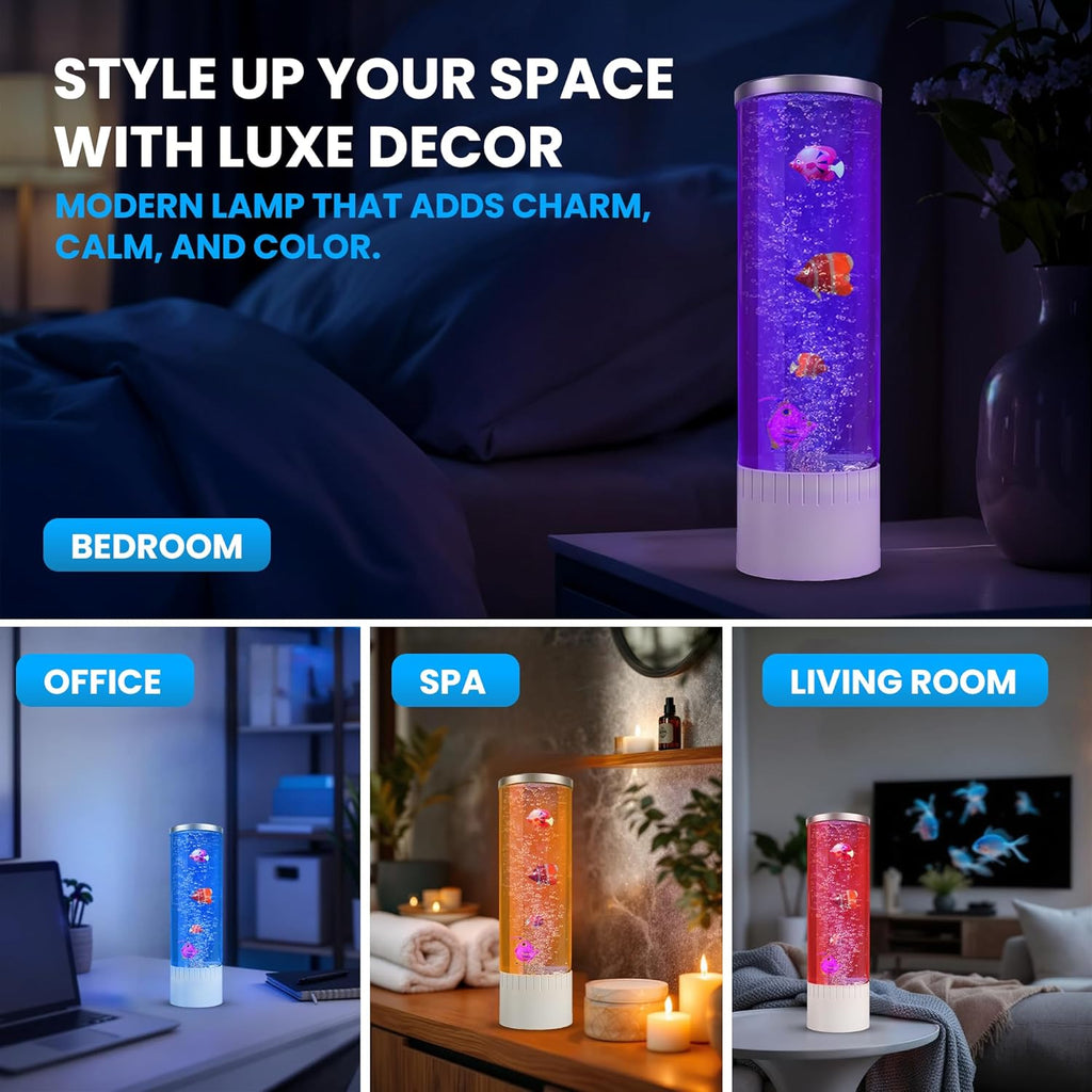 Enchanting Bubble Lamp | 7 Color Changing LED Aquarium Night Light | Artificial Fish Tank with Mesmerizing Moving Fish | Perfect Home Decor and Gift for All Ages