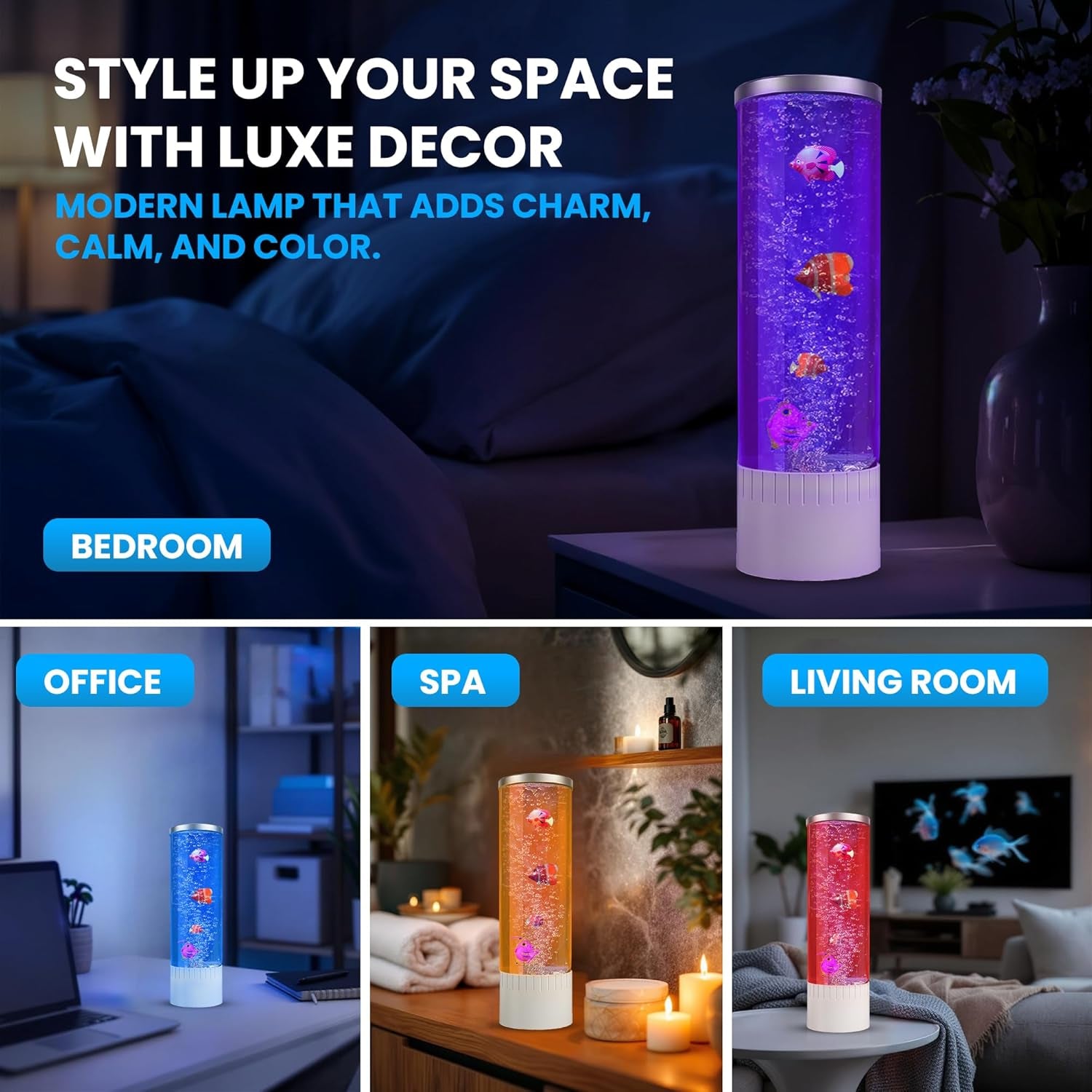 Enchanting Bubble Lamp | 7 Color Changing LED Aquarium Night Light | Artificial Fish Tank with Mesmerizing Moving Fish | Perfect Home Decor and Gift for All Ages