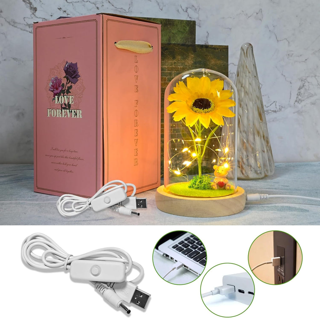 Sunflower Gifts for Women,Birthday Gifts for Her,Artificial Sunflower in Glass Dome with Led Light for Mother'S Day,Valentine'S Day,Anniversary,Christmas