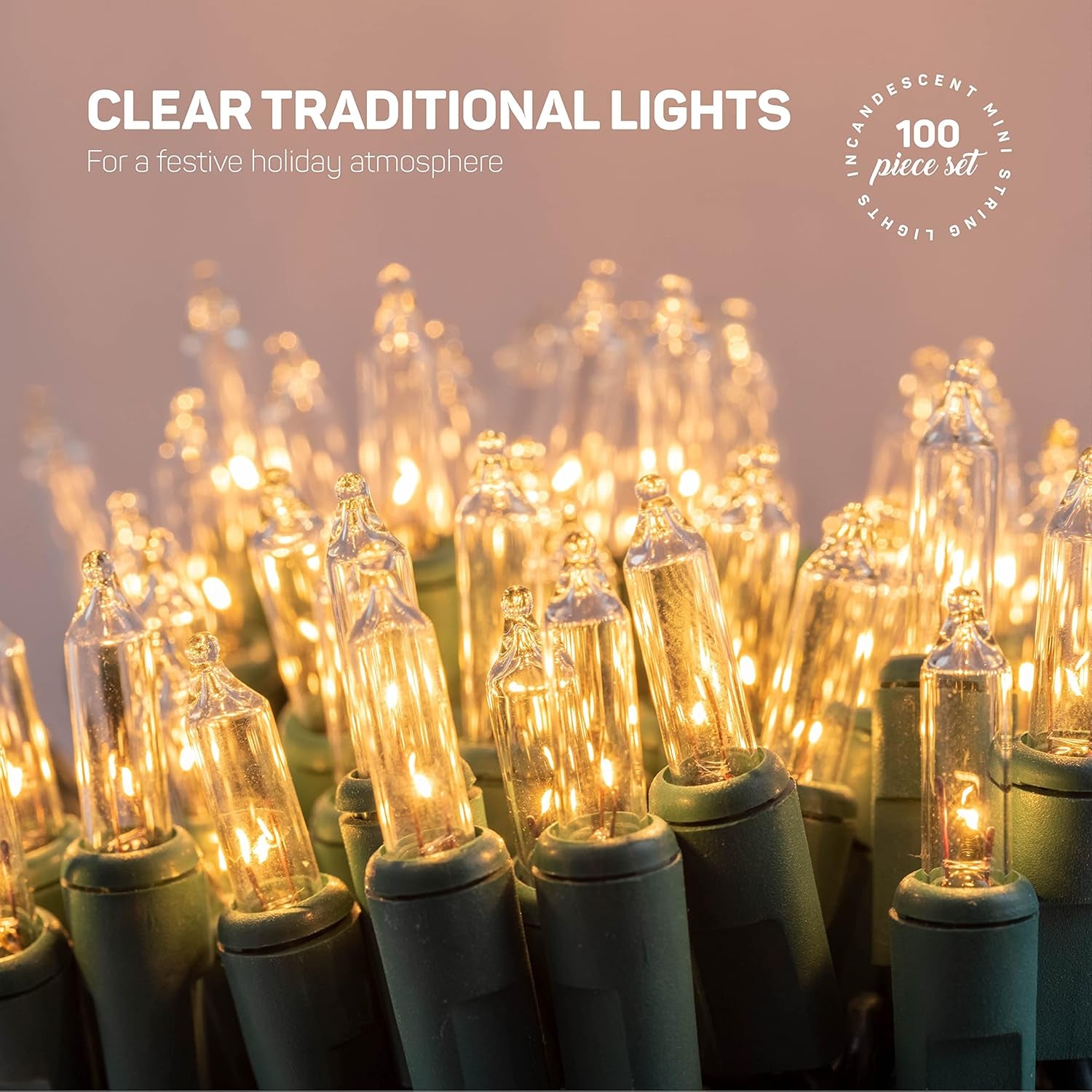 Warm White Christmas String Lights, 100 Set, 25 Ft - Weather-Resistant, Mini Lights for Tree, Xmas Tree, Garland, Holiday, Party Decor
