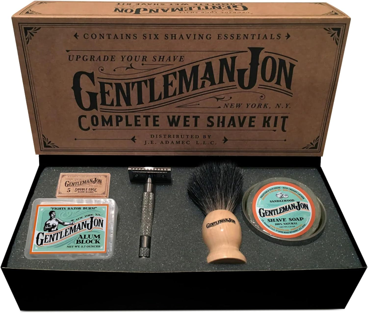 Safety Razor Shaving Kit - Vintage Wet Shave Grooming Set for Men, with Old Fashioned Razor, Badger Hair Shaving Brush, Alum Block, Shave Soap, Stainless Bowl & Double Edge Safety Blades