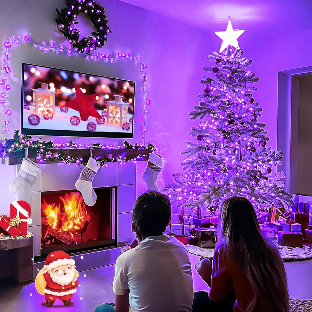 Connectable 100 LED Purple Christmas Lights Indoor, 8 Modes Plug in Purple String Lights Clear Wire, 33Ft Christmas Tree Light Outdoor for Xmas Tree, Garden, Bedroom