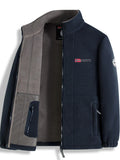 Elevate Your Style with the Men's Letter Embroidery Fleece Jacket - The Perfect Casual Zip-Up for Fall & Winter Adventures
