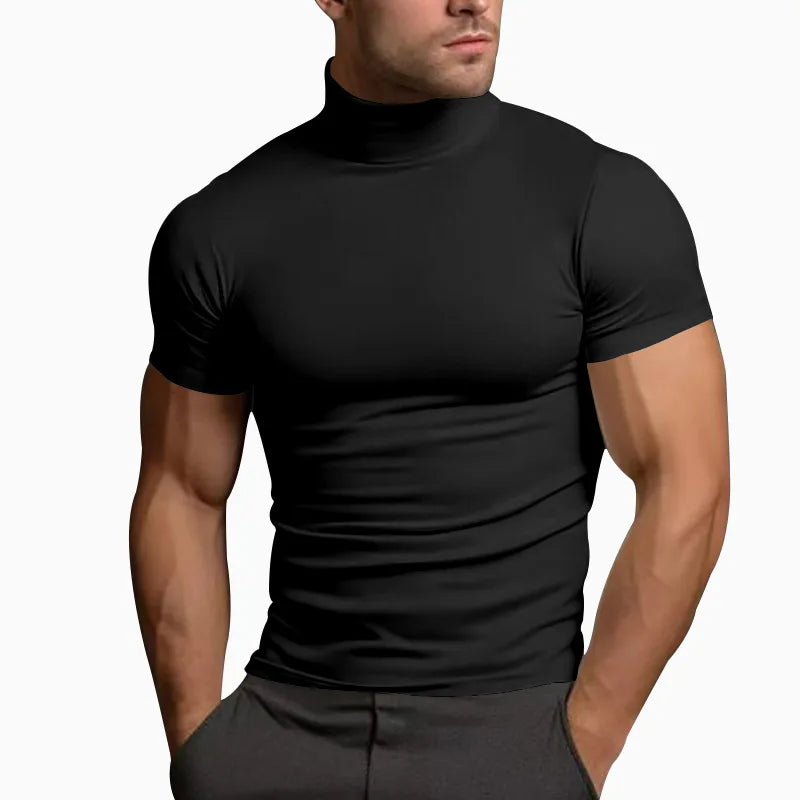 Elevate Your Style with the 2024 Summer Solid Color Short-Sleeved Turtleneck T-Shirt for Men