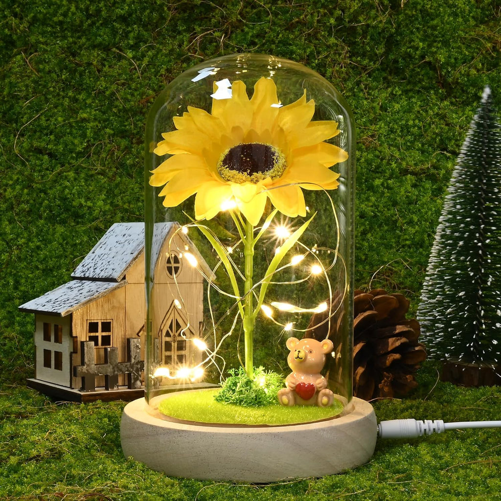 Sunflower Gifts for Women,Birthday Gifts for Her,Artificial Sunflower in Glass Dome with Led Light for Mother'S Day,Valentine'S Day,Anniversary,Christmas