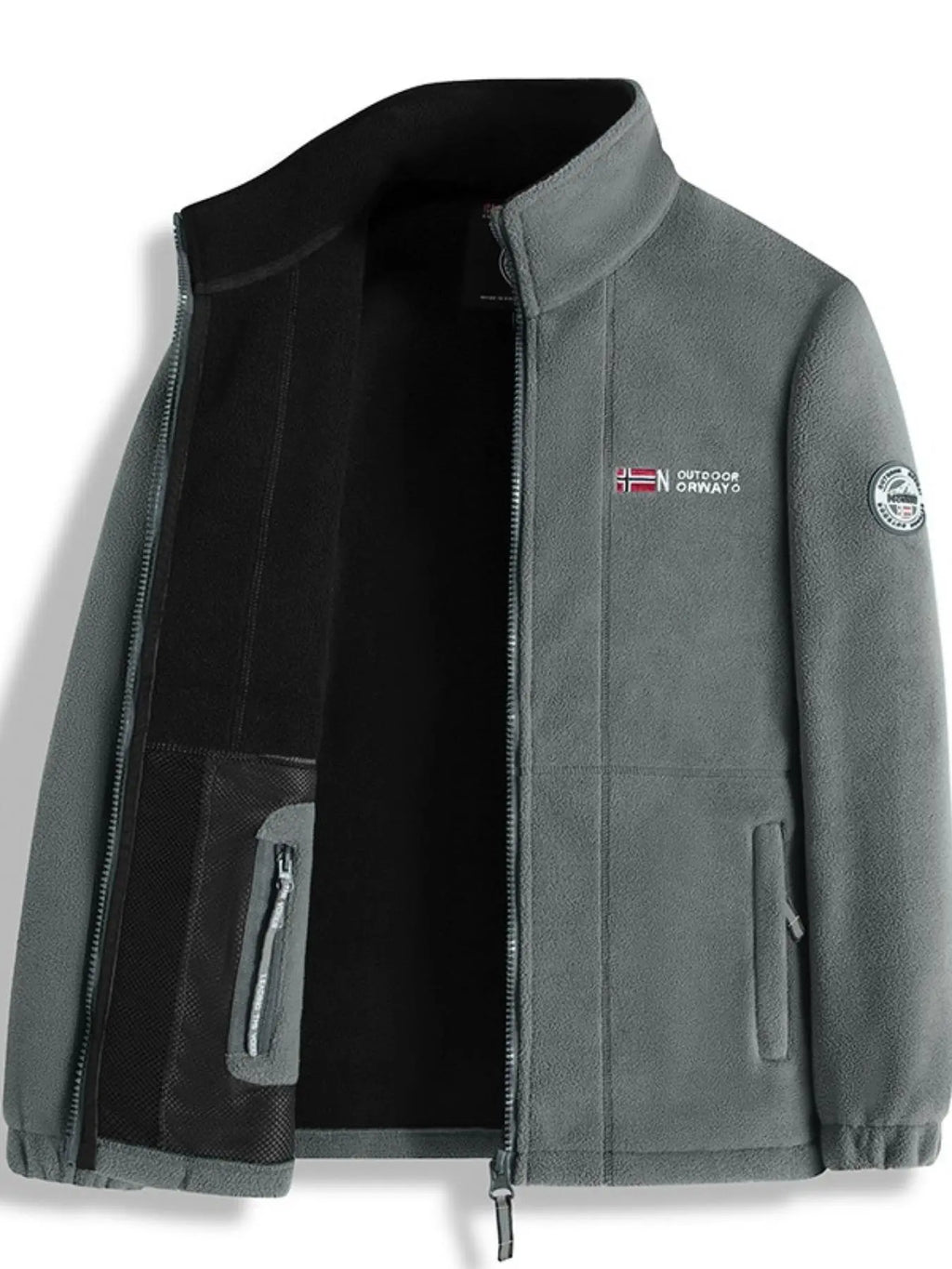 Elevate Your Style with the Men's Letter Embroidery Fleece Jacket - The Perfect Casual Zip-Up for Fall & Winter Adventures