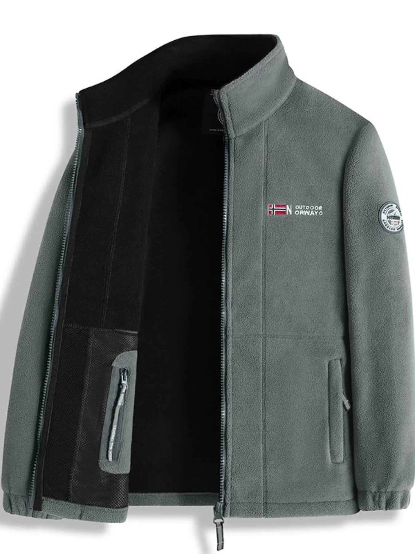 Elevate Your Style with the Men's Letter Embroidery Fleece Jacket - The Perfect Casual Zip-Up for Fall & Winter Adventures
