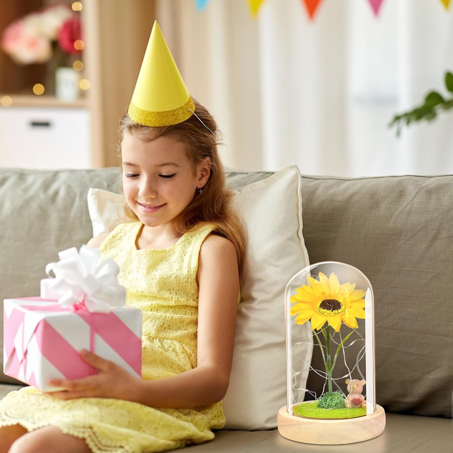 Sunflower Gifts for Women,Birthday Gifts for Her,Artificial Sunflower in Glass Dome with Led Light for Mother'S Day,Valentine'S Day,Anniversary,Christmas