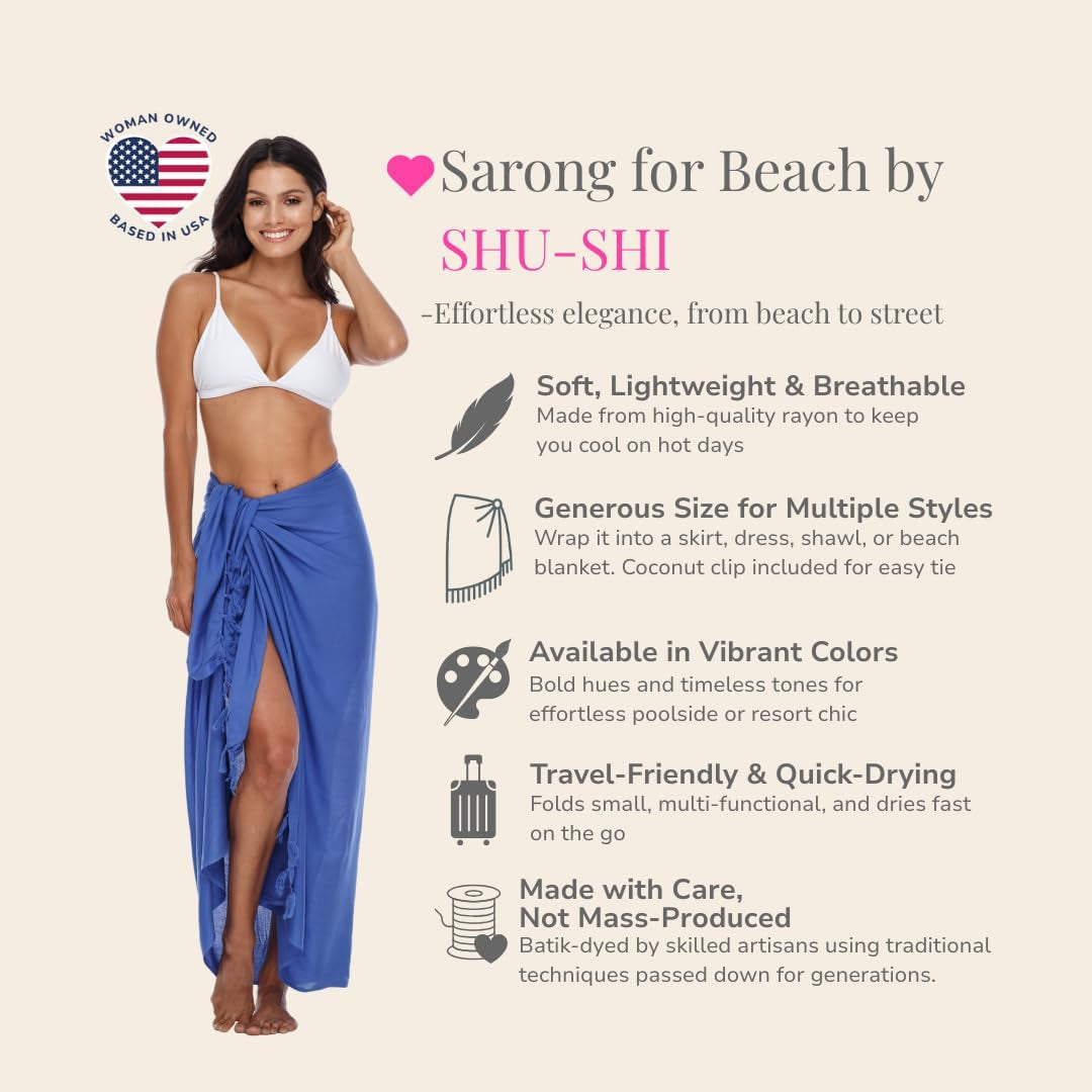 Women'S Sarong Swimsuit Coverup Long Pareo Beach Wrap with Coconut Clip