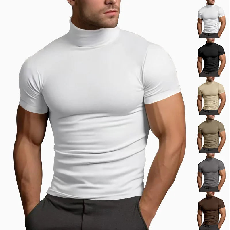 Elevate Your Style with the 2024 Summer Solid Color Short-Sleeved Turtleneck T-Shirt for Men