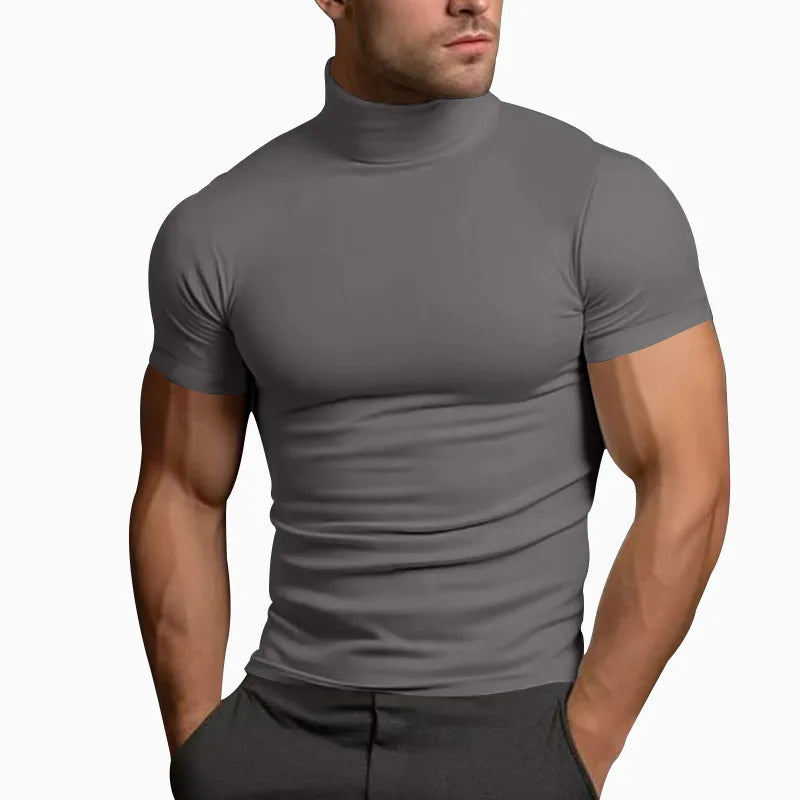 Elevate Your Style with the 2024 Summer Solid Color Short-Sleeved Turtleneck T-Shirt for Men