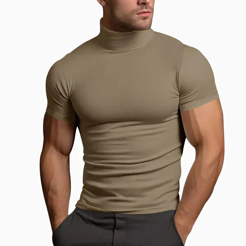 Elevate Your Style with the 2024 Summer Solid Color Short-Sleeved Turtleneck T-Shirt for Men