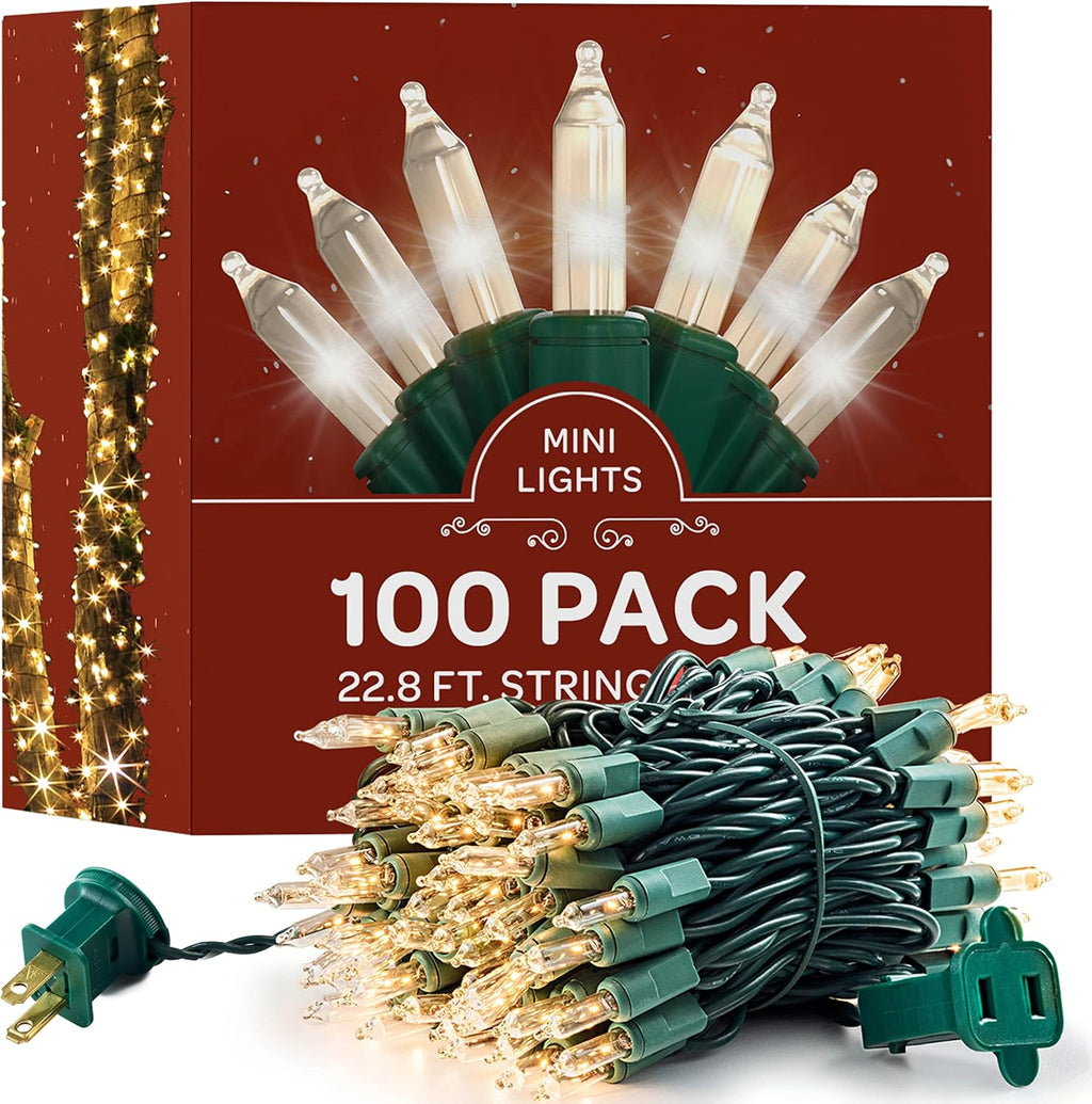 Warm White Christmas String Lights, 100 Set, 25 Ft - Weather-Resistant, Mini Lights for Tree, Xmas Tree, Garland, Holiday, Party Decor