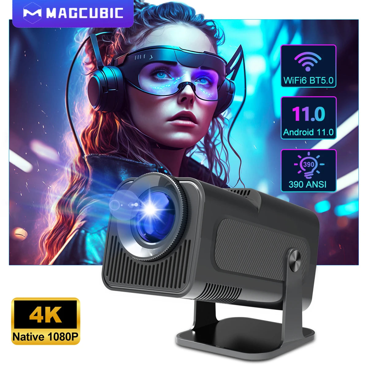 Experience Stunning Clarity with the 4K Native 1080P Android 11 Projector - Your Ultimate Portable Cinema Solution!
