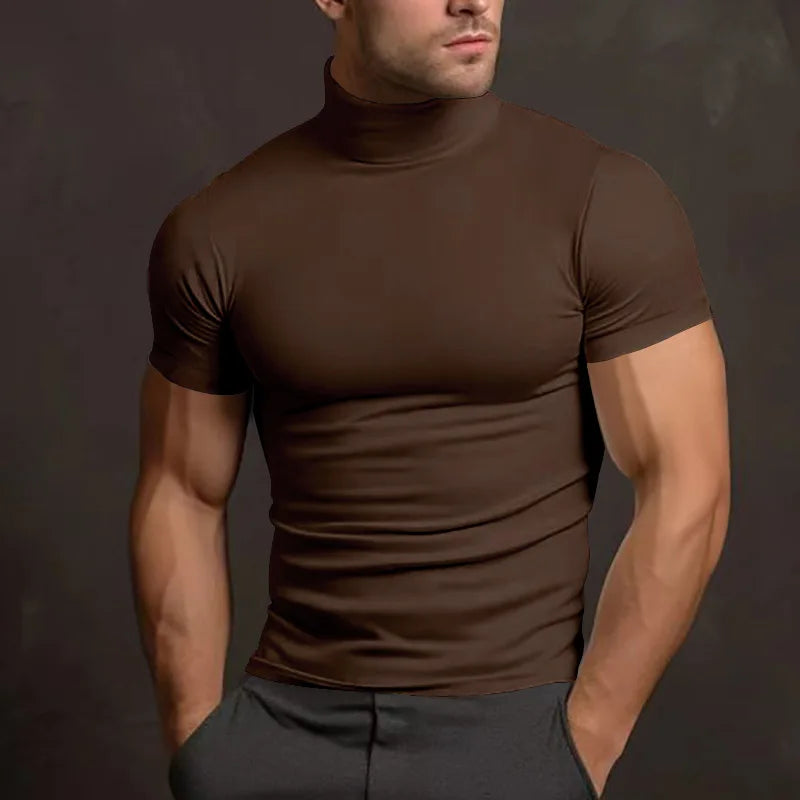Elevate Your Style with the 2024 Summer Solid Color Short-Sleeved Turtleneck T-Shirt for Men