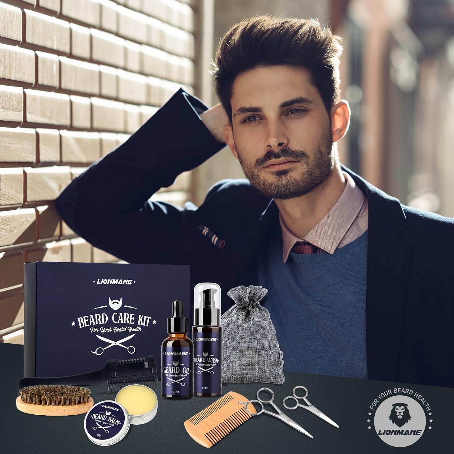 Beard Care Gifts Kit for Men, Father’S Day Gifts, Beard Mustache Grooming Kit - Beard Balm, Beard Wash, Beard Oil, Brush, Scissors, Birthday Anniversary Gifts for Husband/Boyfriend/Dad/Him