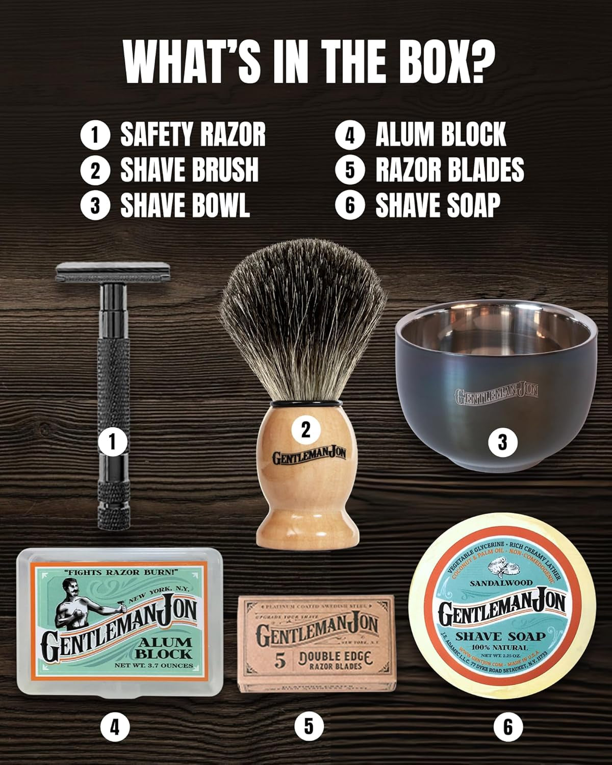 Safety Razor Shaving Kit - Vintage Wet Shave Grooming Set for Men, with Old Fashioned Razor, Badger Hair Shaving Brush, Alum Block, Shave Soap, Stainless Bowl & Double Edge Safety Blades