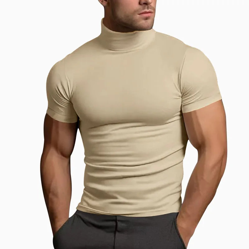 Elevate Your Style with the 2024 Summer Solid Color Short-Sleeved Turtleneck T-Shirt for Men