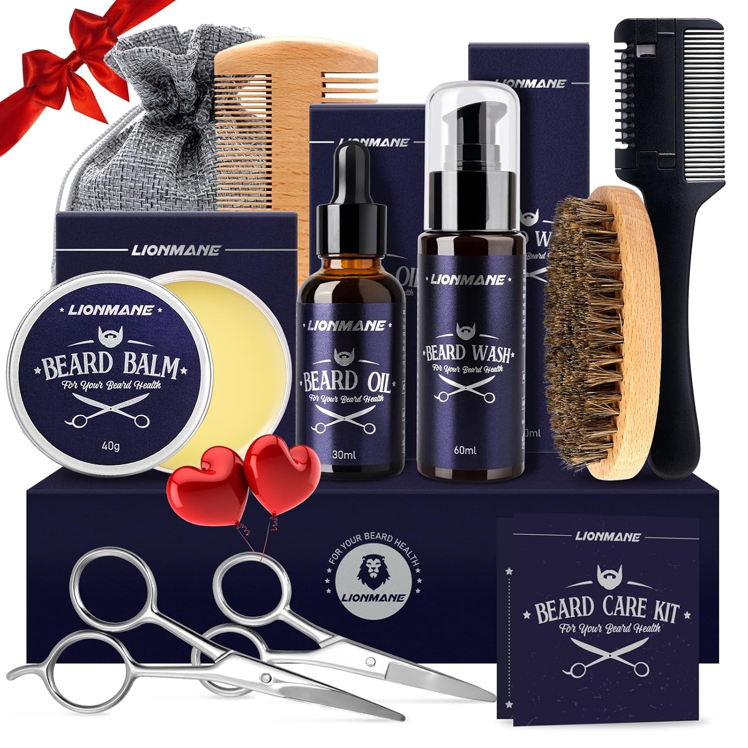 Beard Care Gifts Kit for Men, Father’S Day Gifts, Beard Mustache Grooming Kit - Beard Balm, Beard Wash, Beard Oil, Brush, Scissors, Birthday Anniversary Gifts for Husband/Boyfriend/Dad/Him