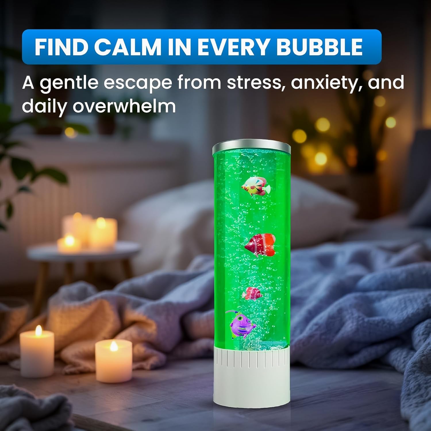 Enchanting Bubble Lamp | 7 Color Changing LED Aquarium Night Light | Artificial Fish Tank with Mesmerizing Moving Fish | Perfect Home Decor and Gift for All Ages
