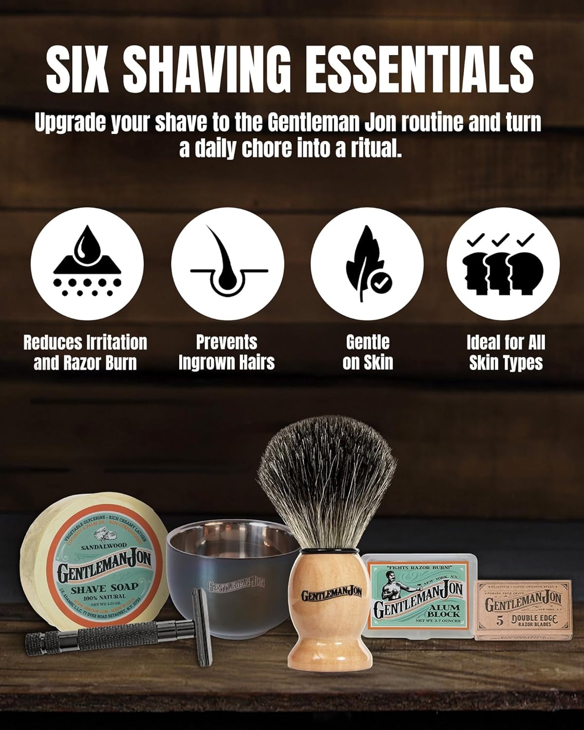 Safety Razor Shaving Kit - Vintage Wet Shave Grooming Set for Men, with Old Fashioned Razor, Badger Hair Shaving Brush, Alum Block, Shave Soap, Stainless Bowl & Double Edge Safety Blades