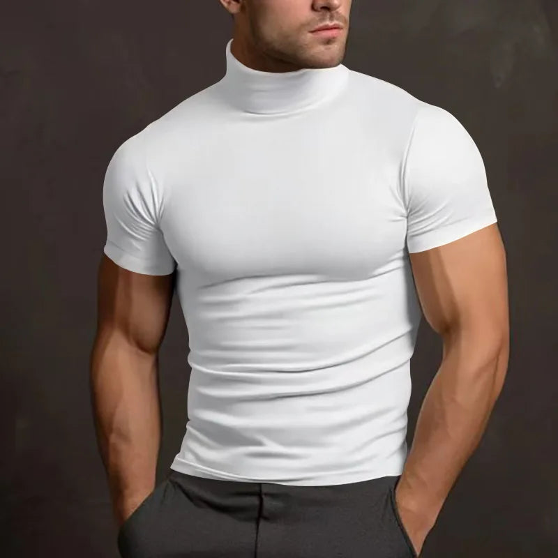 Elevate Your Style with the 2024 Summer Solid Color Short-Sleeved Turtleneck T-Shirt for Men