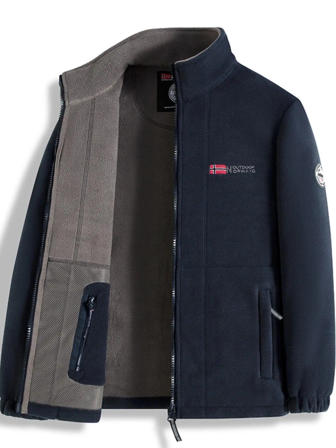 Elevate Your Style with the Men's Letter Embroidery Fleece Jacket - The Perfect Casual Zip-Up for Fall & Winter Adventures