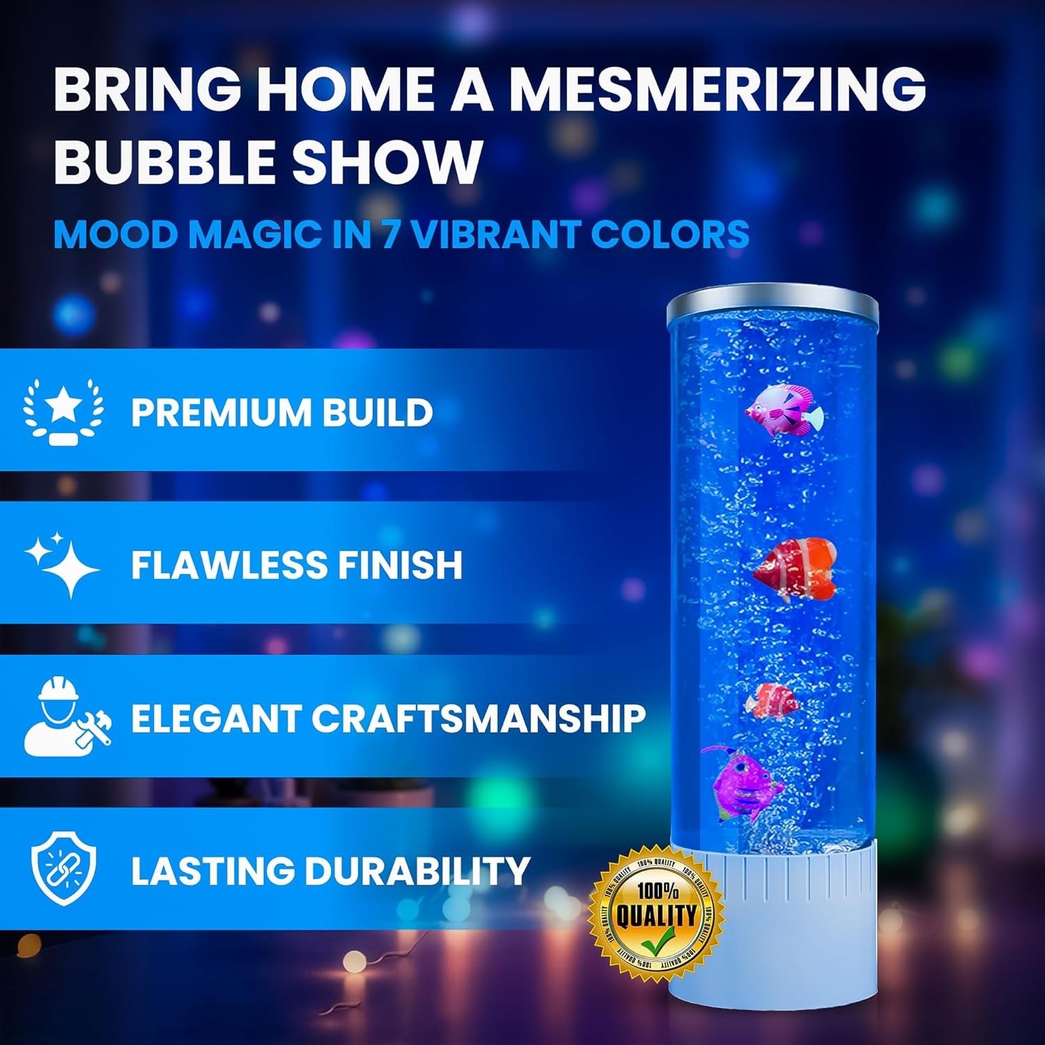 Enchanting Bubble Lamp | 7 Color Changing LED Aquarium Night Light | Artificial Fish Tank with Mesmerizing Moving Fish | Perfect Home Decor and Gift for All Ages